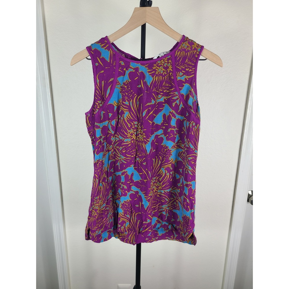 Cabi Purple Floral Sleeveless Rayon Blouse Top Style 243 Women Medium